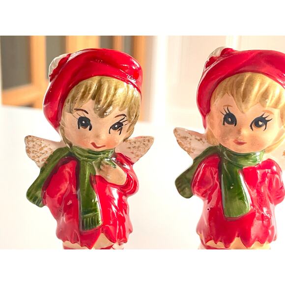 VTG Lefton Sweet Lil Angels Figurines with Berets Christmas Set of 2 - Picture 2 of 10